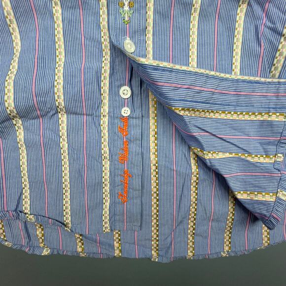 Robert Graham XL Button Up Shirt Blue Stripe Contrast Cuffs Funky - Picture 5 of 11